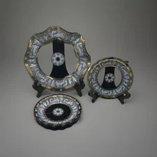 Vintage Cora Plates Trimmed In 22kt Greek Key Ancient Grecian Theme Ruffle Edges