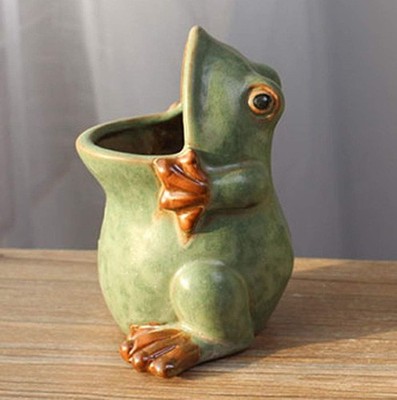 Ceramic Frog Shaped Plant Pot Bonsai Flower Pot ucculent Planter Multipurpose Po