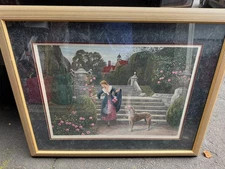 Herbert Dicksee 'The Old Garden' Etching, Custom Framed 40" x 33" (28" x 21")