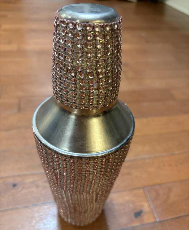Metal Cobbler Cocktail Shaker w/ Cover Included, Silver & Gold All-Over Pattern