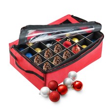Ornament Storage Box - Zippered Lid Organizer with 48 Individual Compartments an