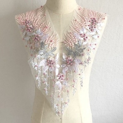 Mesh Embroidery Handmade DIY Bead Cloths Patch Flower Lace Gown Dress Accessorie