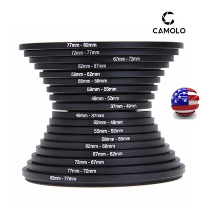 CAMOLO 18 pcs Camera Lens Filter Step Up Down Ring Adapter Set 37- 82mm For DSLR Camera