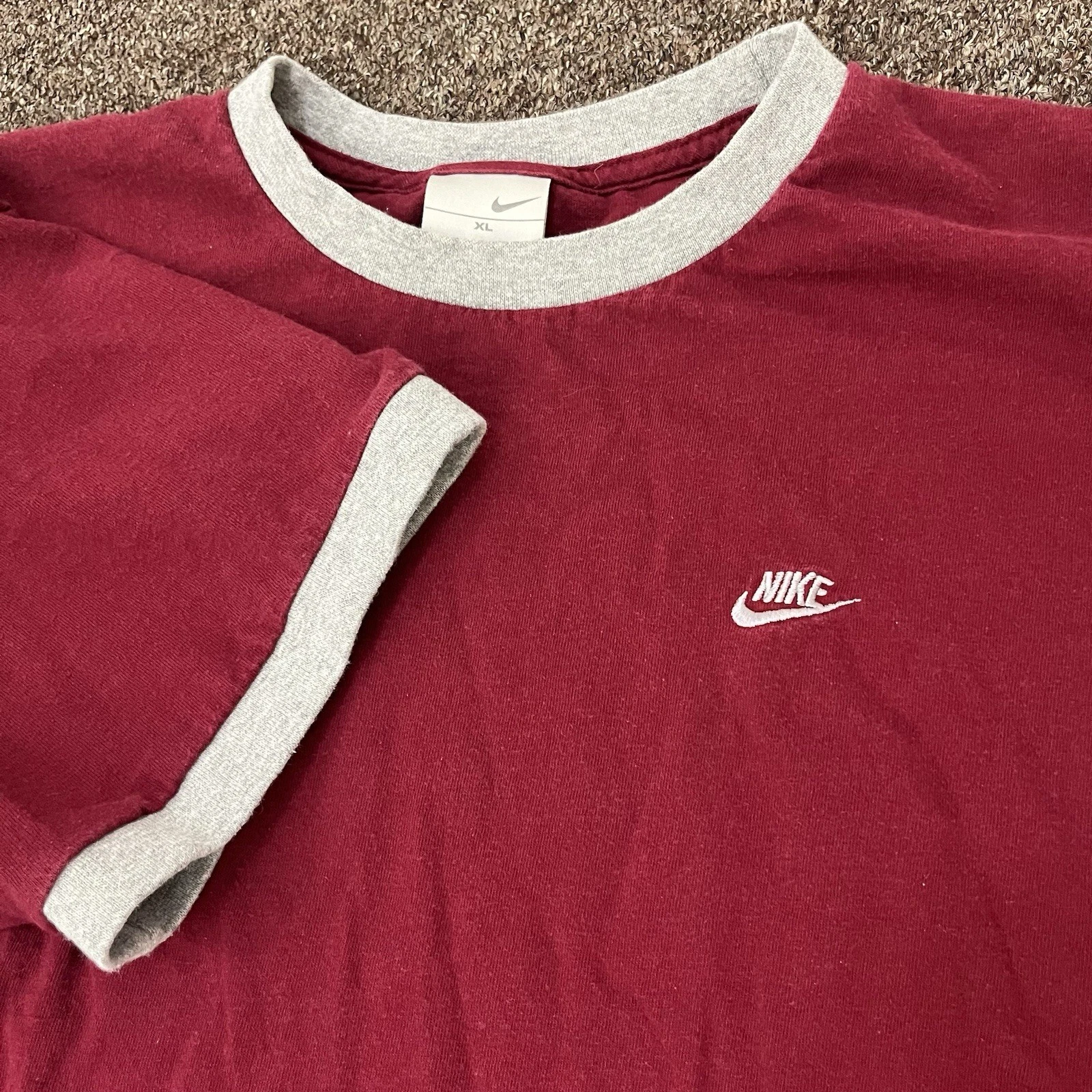 Vintage Nike Ringer T Shirt Men’s XL Embroidered Swoosh 90’s Red Gray Cotton