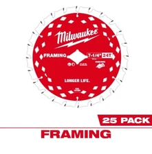 Milwaukee 48-40-1723 7-1/4" 24T Worm Drive Framing Circular Saw Blades - 25 pk