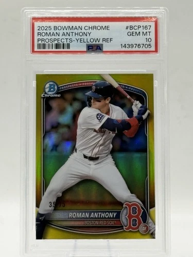 2025 Bowman Chrome Roman Anthony Yellow Refractor #/75 PSA 10🔥🔥