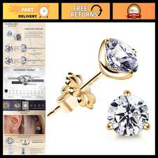 18K Gold Plated Silver Brilliant Cut Simulated Diamond CZ Stud Earrings - Stunni