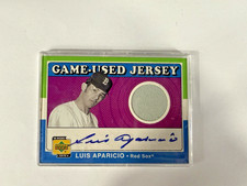 LUIS APARICIO 2001 UD DECADE GAME USED JERSEY On Card AUTOGRAPH Red Sox HOF AUTO
