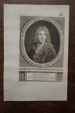 JEAN BAPTISTE POQUELIN DE MOLIERE PORTRAIT ORIGINAL 18TH CENTURY ENGRAVING