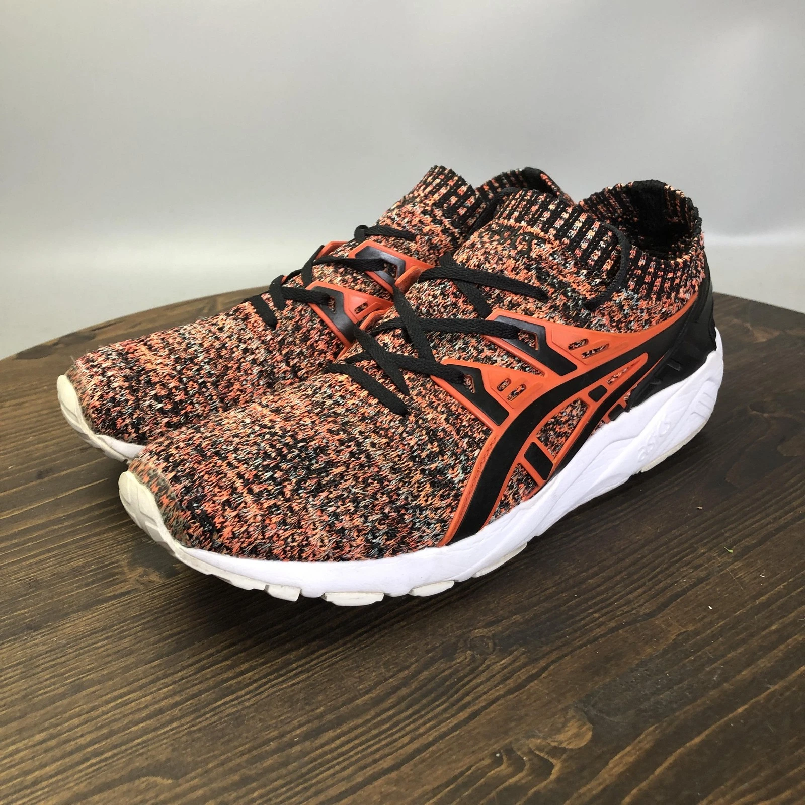 Scarpe ASICS Gel Kayano Trainer Maglia Uomo Taglia 9 Arancione Nero Bianco HN7Q4 Running