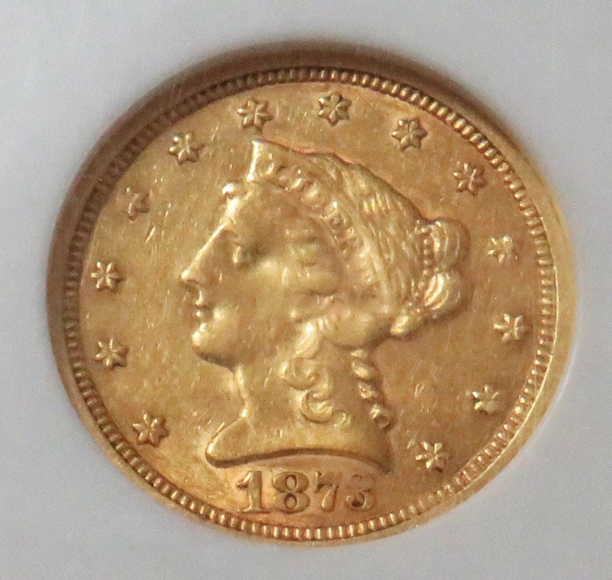 1873 S GOLD USA $2.5 LIBERTY HEAD $2 1/2 QUARTER EAGLE NGC ABOUT