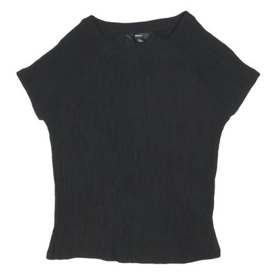 NEXT Damen Schwarzes Basic Top Kurzarm Rundhals Jersey UK 8 Elegant