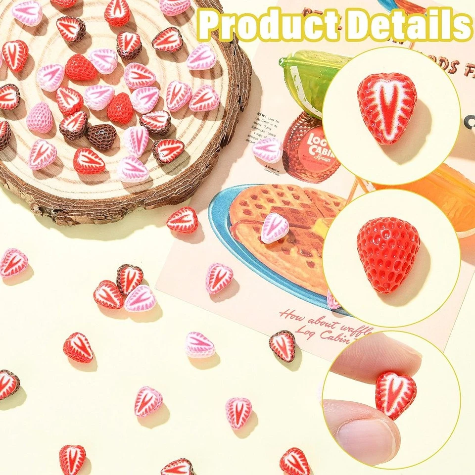 50x Cabujones de resina con respaldo plano medio rojo fresa para estuche de teléfono clip para el cabello decoración Foto 3 de 4