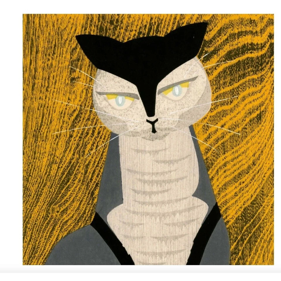 Bloque de madera numerado firmado limitado amarillo Ippei Kusaki: Mee the Cat 1979 - Japón Foto 2 de 2