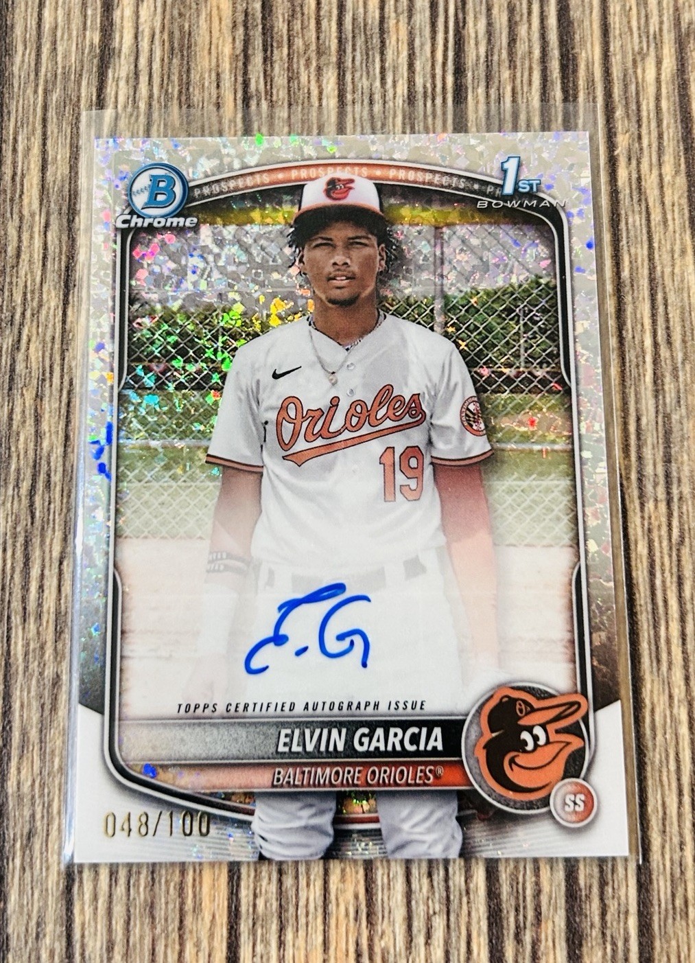 2025 Bowman Chrome Elvin Garcia 1st Auto Mini Diamond Refractor /100 Orioles SS