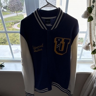 Universal Studios Men's Varsity Jacket Blue/White Snap Front XL