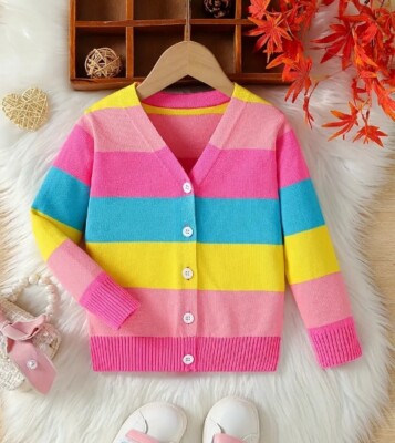 NEW Boutique Girls Rainbow Striped Cardigan Sweater