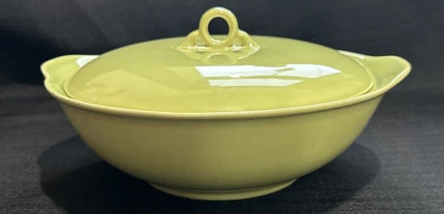 Vintage Universal Ballerina Pottery Chartreuse Covered Serving Dish w/ Lid