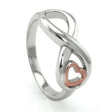 Sterling Silver 925 Infinity Ring w/ Rose Gold Plated Heart FREE ENGRAVE