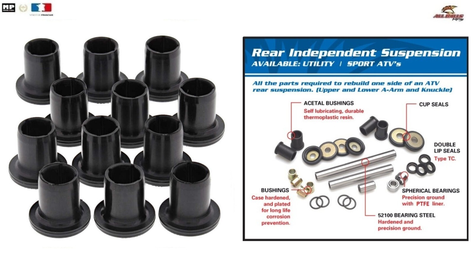 Kit roulement de suspension arrière 50-1136 pour entretien de train arrière Polaris