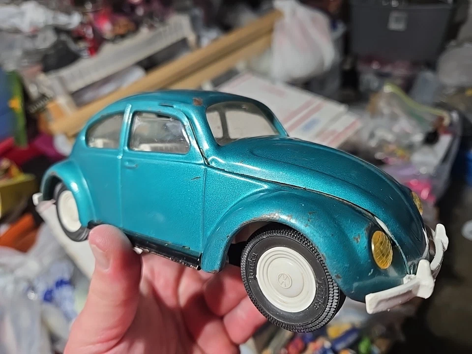 Vtg TONKA 1960'S Pressed Steel Volkswagen VW Beetle Bug 1:18 ? BLUE-GREEN - Image 2 of 4