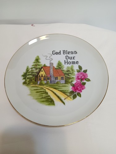 Vintage God Bless our Home porcelain wall plate - Picture 3 of 5