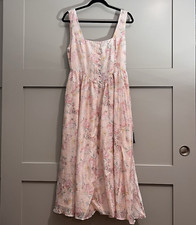 Lulus Darling Adoration Blush Pink Floral Midi Dress Women Large Cottagecore NWT