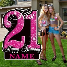 21st Birthday Decorations Large Yard Signs Personalized Name 21 Pink