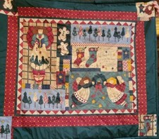 44x38" vintage Christmas holiday wall hanging country cottage quilt stockings