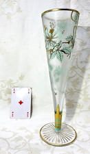 BACCARAT Acid Etched Enamelled Glass Vase Crystal Engraved Enamel Flowers Gold