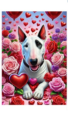 Bull Terrier White w/Eye Patch Valentine's Day Flag