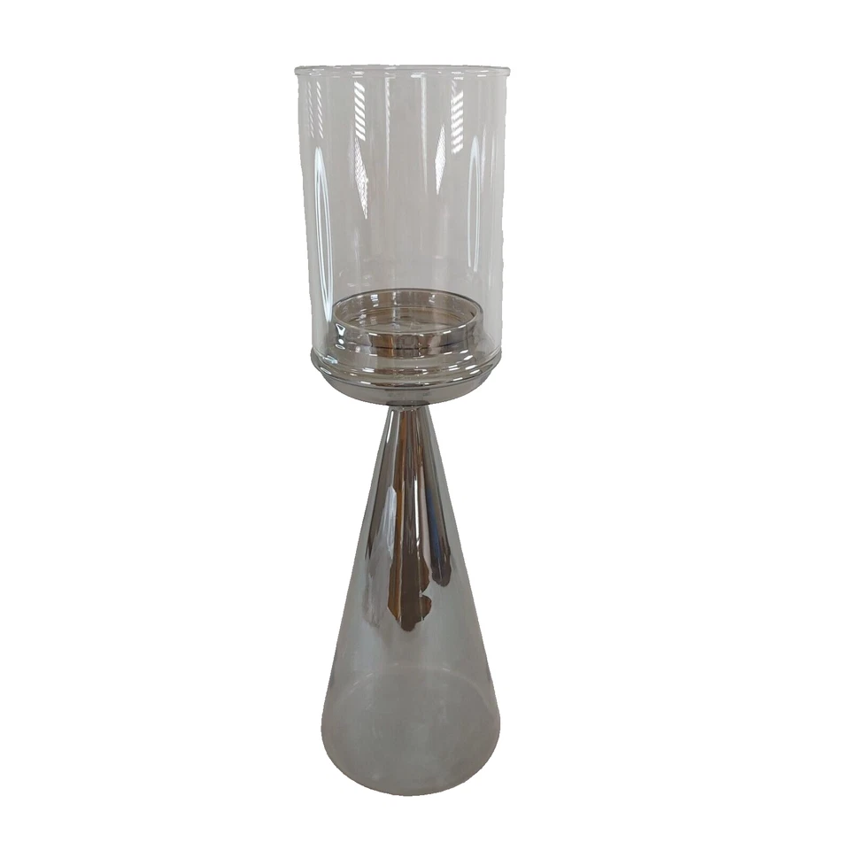 Hurricane Candle Holder 45cm Tall Silver Tone Stem For Pillar Church Candle - Image 2 of 4