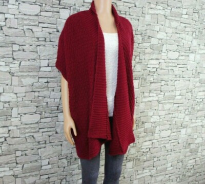 ANN TAYLOR DAMEN BAUMWOLLE WOLLE MIX ÜBERWURF STRICKJACKE DUNKELROT XL XXL NEU