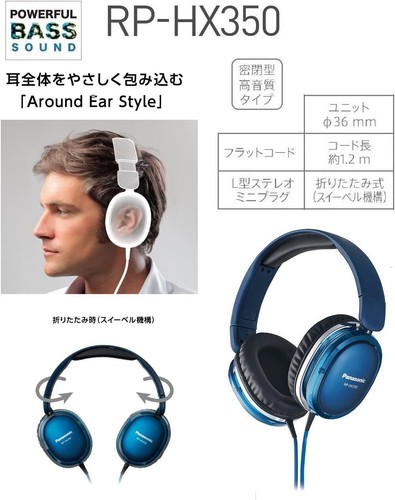 Panasonic stereo headphone blue RP-HX350-A - Picture 2 of 6