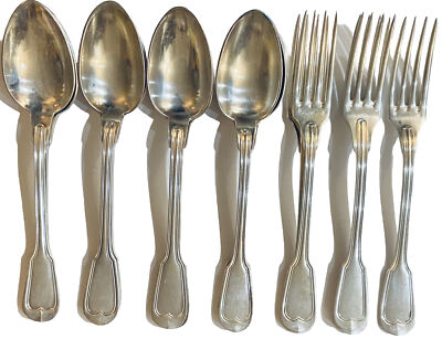 【フランス／純銀】「ブランジェ」フォーク＆スプーン＋「エナン」スプーン Antique French Silverplate Fork & Spoon JB 60 Metal Blanc Set Of