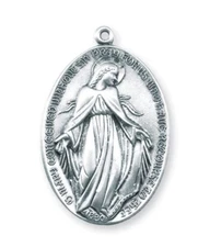 Needzo LTG 1 3/8" Mens Sterling Silver Wide Miraculous Medal w 27" Chain