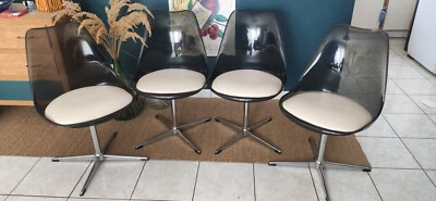 4 chaises tulipes plexiglass vintage 70 Sky blanc - Photo 1/4