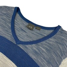 NEW Armani Exchange Women's Lightweight V-Neck Sweater Blue Stripe Medium