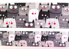Kitty Cat Grosgrain ribbon BTY 5/8 7/8" 1.5" Cute Gray Grey Cats Pink Accents