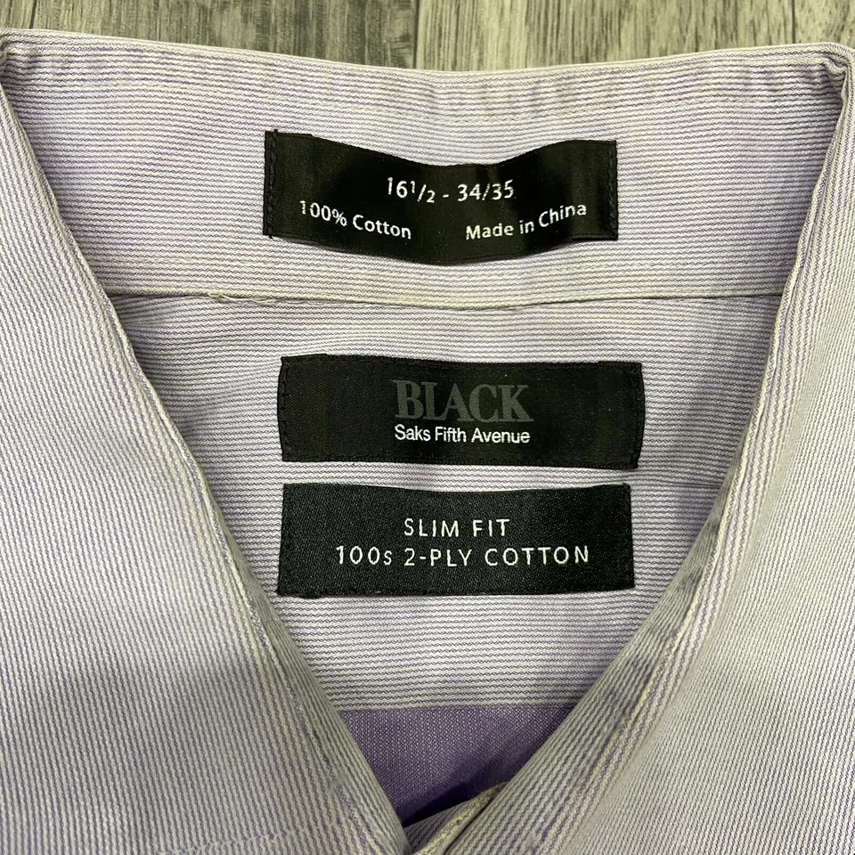 BLACK SAKS FIFTH AVENUE Slim Fit Button Up Lilac Dress Shirt Men's 16.5-34/35 - Image 4 of 4