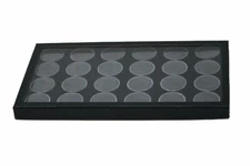 24 Silver Dollar Size Lucite Cups in 14 x 8 x 1 Riker Display Case Coins Buttons