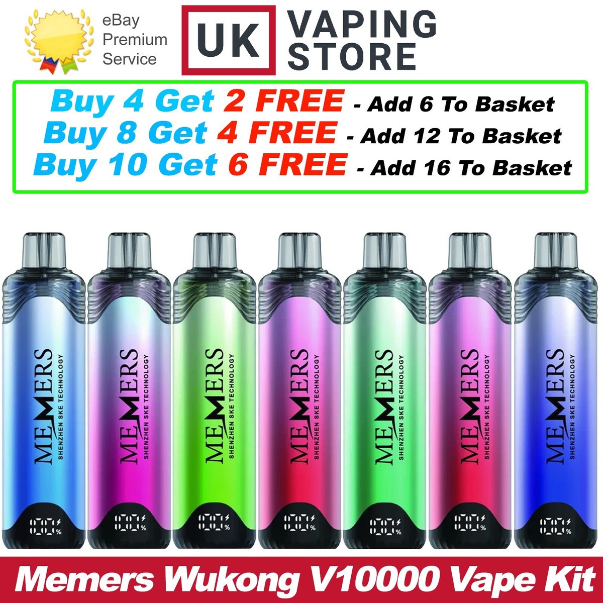 Memers Wukong V10000 Prefilled Pod Vape Kit | 20mg | 1000mAh | 15 Flavour |  10K | eBay UK