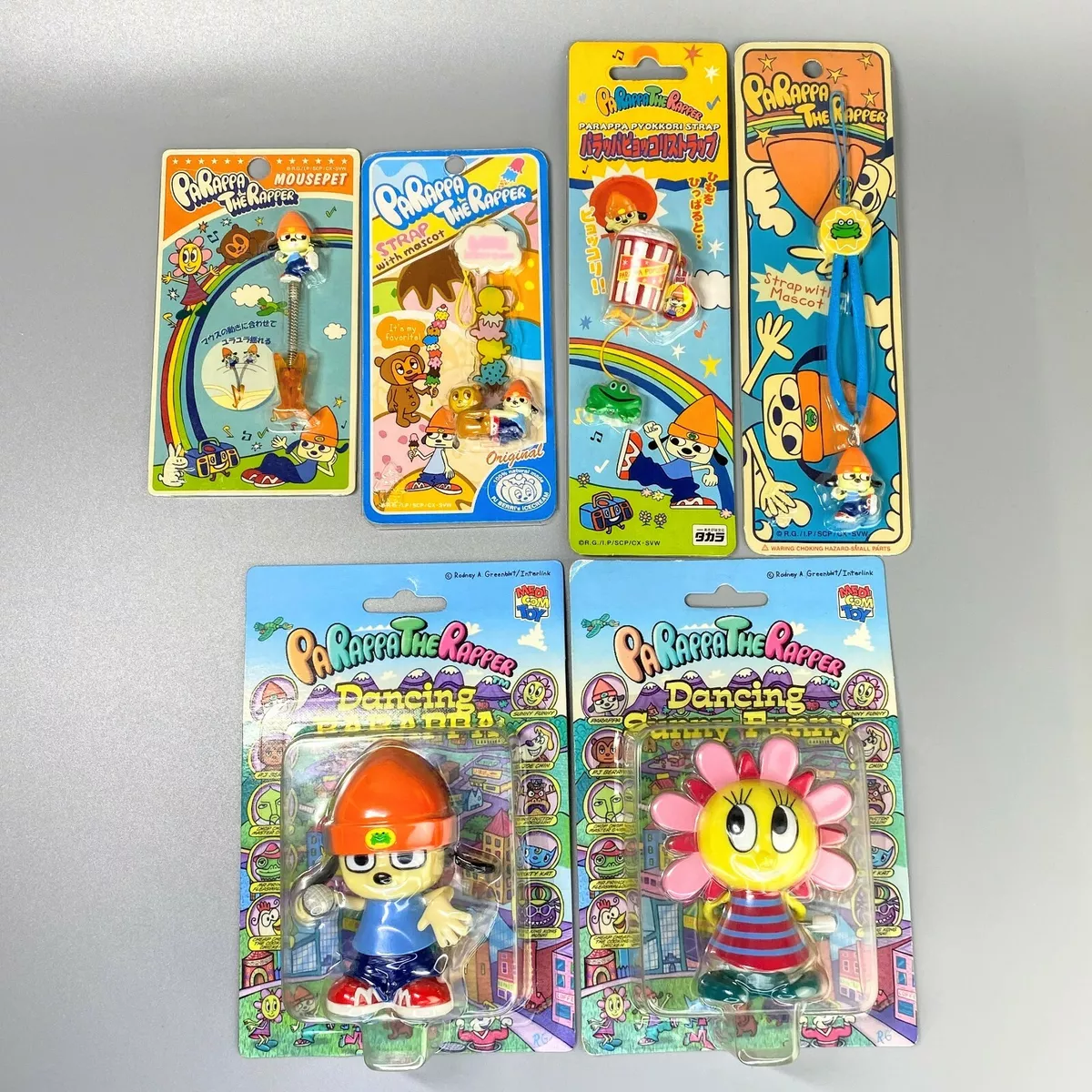 Rare PaRappa the Rapper Figure and key chain Toy 6 set in box Sunny Funny