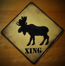 Moose Crossing Sign Rustic Cabin Lodge Metal Wall Decor Woodland Hunting Decor