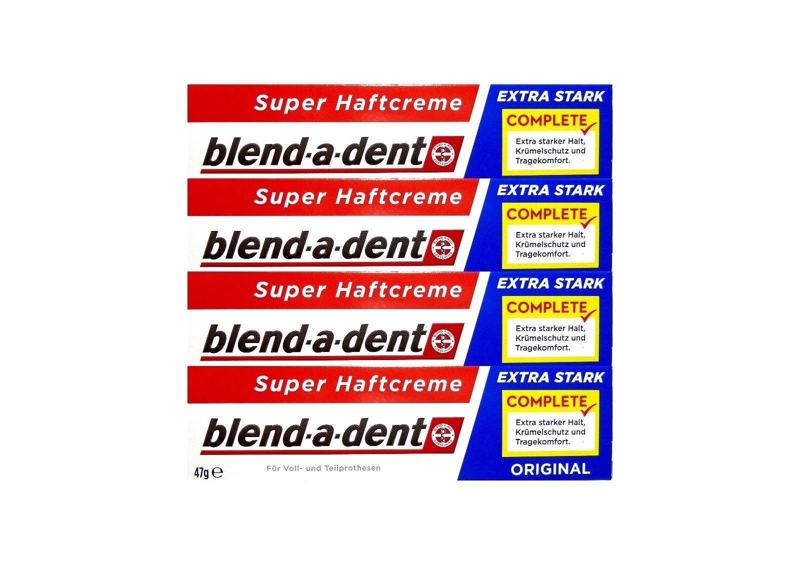4 x 47 g blend-a-dent Original Super crema adesiva – Extra forte – (I3B)