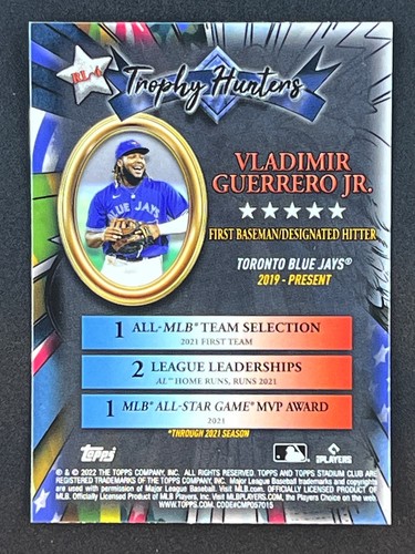 VLADIMIR GUERRERO JR 2022 Stadium Club Trofeo Cromato Caccia #RL-4 Jays - Foto 2 di 2