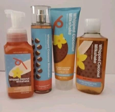 4 PCS SET BATH & BODY WORKS WHIPPED COCONUT MILKSHAKE FRAGRANCE MIST CREAM GEL +