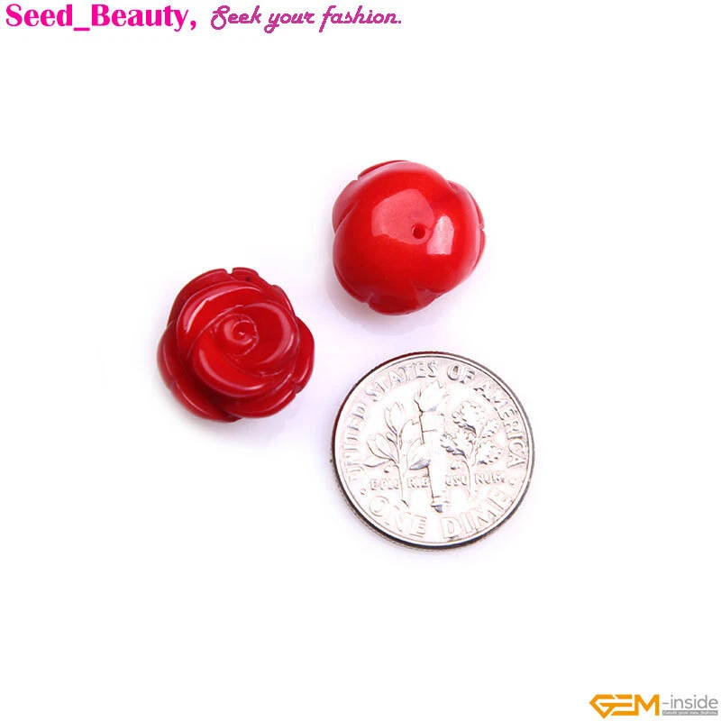 Cuentas sueltas teñidas naturales de flor coral rosa medio perforadora para hacer joyas hágalo usted mismo Foto 2 de 4