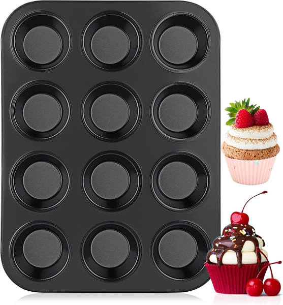 Muffinform,Karbonstahl Muffinblech FüR 12 Muffins,Antihaft Backblech,SpüLmaschin-image