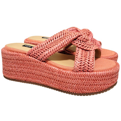 Nine West Women Cerry 2 Cross Strap Platform Slide Sandals Size US 9.5M Orange